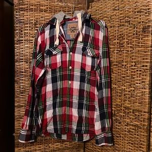 NWT Plaid Botton Down Hoodie Shirt